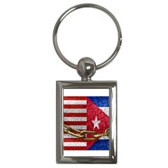 United States and Cuba Flags United Design Key Chain (Rectangle)