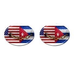 United States and Cuba Flags United Design Cufflinks (Oval)