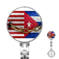 United States and Cuba Flags United Design Stainless Steel Nurses Watch