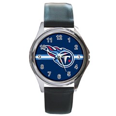 Tennessee Titans National Football League Nfl Teams Afc Round Leather Watch (silver Rim) by SportMart