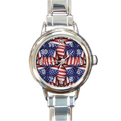 Modern Usa Flag Pattern Round Italian Charm Watch by dflcprints