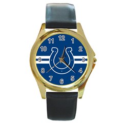 Indianapolis Colts National Football League Nfl Teams Afc Round Leather Watch (gold Rim) 