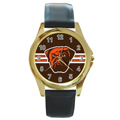 Cleveland Browns National Football League Nfl Teams Afc Round Leather Watch (gold Rim)  by SportMart