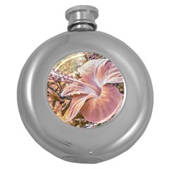 Fantasy Colors Hibiscus Flower Digital Photography Hip Flask (round) by dflcprints