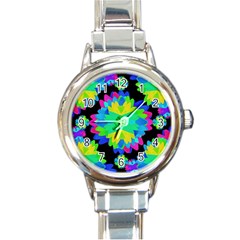 Multicolored Floral Print Geometric Modern Pattern Round Italian Charm Watch by dflcprints