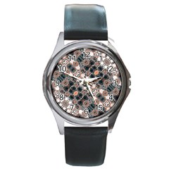 Modern Arabesque Pattern Print Round Leather Watch (silver Rim) by dflcprints