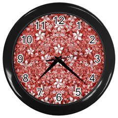 Flowers Pattern Collage In Coral An White Colors Wall Clock (black) by dflcprints