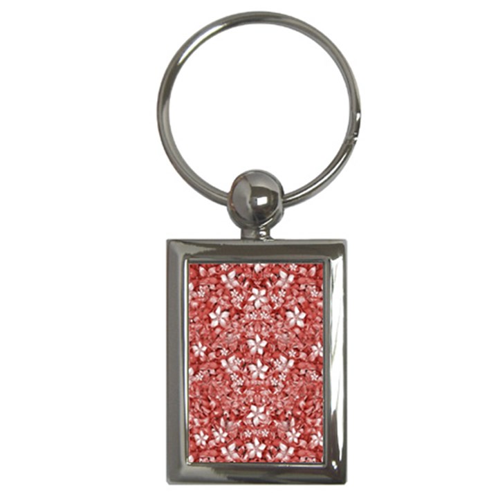 Flowers Pattern Collage in Coral an White Colors Key Chain (Rectangle)