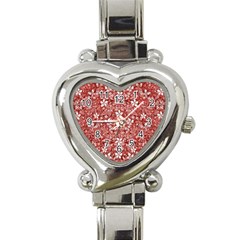 Flowers Pattern Collage In Coral An White Colors Heart Italian Charm Watch  by dflcprints