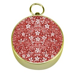 Flowers Pattern Collage In Coral An White Colors Gold Compass