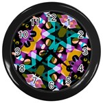 Digital Futuristic Geometric Pattern Wall Clock (Black) Front