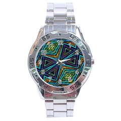 Tribal Style Colorful Geometric Pattern Stainless Steel Watch by dflcprints