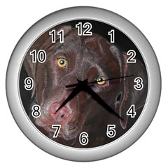 Inquisitive Chocolate Lab Wall Clock (silver) by LabsandRetrievers