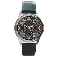 Victorian Style Grunge Pattern Round Leather Watch (silver Rim) by dflcprints