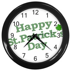 Happy St Patricks Text With Clover Graphic Wall Clock (black) by dflcprints