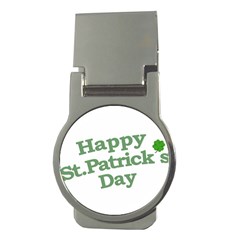 Happy St Patricks Text With Clover Graphic Money Clip (round) by dflcprints