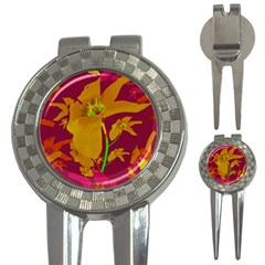 Tropical Hawaiian Style Lilies Collage Golf Pitchfork & Ball Marker by dflcprints