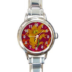 Tropical Hawaiian Style Lilies Collage Round Italian Charm Watch by dflcprints