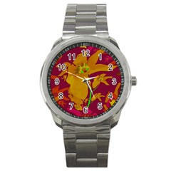 Tropical Hawaiian Style Lilies Collage Sport Metal Watch by dflcprints