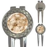 Elegant Floral Pattern in Light Beige Tones Golf Pitchfork & Ball Marker Front