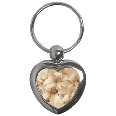 Elegant Floral Pattern In Light Beige Tones Key Chain (heart)