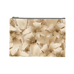 Elegant Floral Pattern In Light Beige Tones Cosmetic Bag (large) by dflcprints