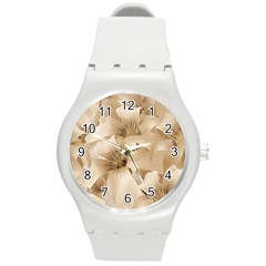 Elegant Floral Pattern In Light Beige Tones Plastic Sport Watch (medium) by dflcprints