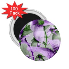 Lilies Collage Art In Green And Violet Colors 2 25  Button Magnet (100 Pack) by dflcprints