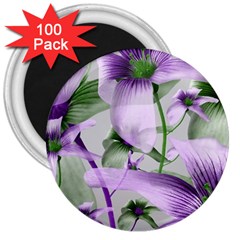 Lilies Collage Art In Green And Violet Colors 3  Button Magnet (100 Pack) by dflcprints