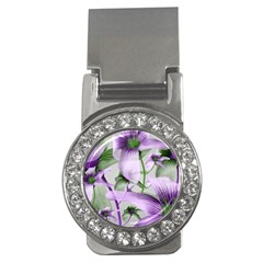 Lilies Collage Art In Green And Violet Colors Money Clip (cz) by dflcprints