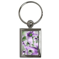 Lilies Collage Art In Green And Violet Colors Key Chain (rectangle) by dflcprints