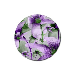 Lilies Collage Art In Green And Violet Colors Drink Coaster (round) by dflcprints