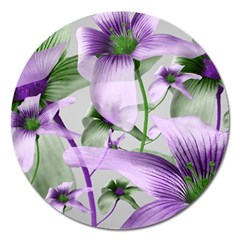 Lilies Collage Art In Green And Violet Colors Magnet 5  (round) by dflcprints