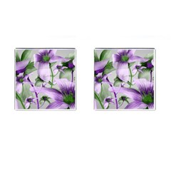 Lilies Collage Art In Green And Violet Colors Cufflinks (square) by dflcprints