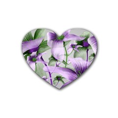 Lilies Collage Art In Green And Violet Colors Drink Coasters (heart) by dflcprints