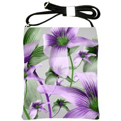 Lilies Collage Art In Green And Violet Colors Shoulder Sling Bag by dflcprints