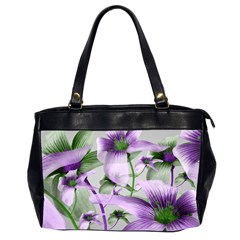 Lilies Collage Art In Green And Violet Colors Oversize Office Handbag (two Sides) by dflcprints