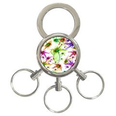 Multicolored Floral Print Pattern 3-ring Key Chain