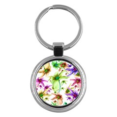 Multicolored Floral Print Pattern Key Chain (round) by dflcprints