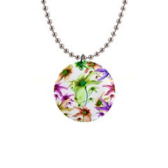 Multicolored Floral Print Pattern Button Necklace by dflcprints