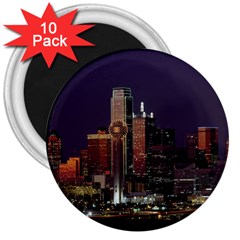 Dallas Skyline At Night 3  Button Magnet (10 Pack) by StuffOrSomething