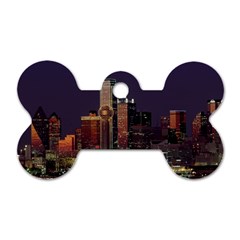 Dallas Skyline At Night Dog Tag Bone (one Sided) by StuffOrSomething