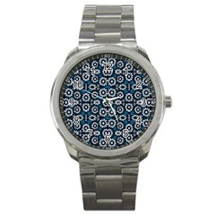 Floral Print Seamless Pattern In Cold Tones  Sport Metal Watch by dflcprints