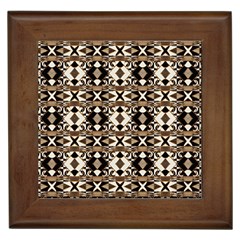 Geometric Tribal Style Pattern In Brown Colors Scarf Framed Ceramic Tile by dflcprints
