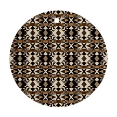 Geometric Tribal Style Pattern In Brown Colors Scarf Round Ornament (two Sides) by dflcprints