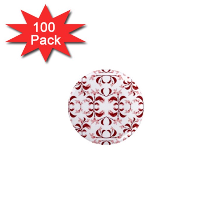 Floral Print Modern Pattern in Red and White Tones 1  Mini Button Magnet (100 pack)