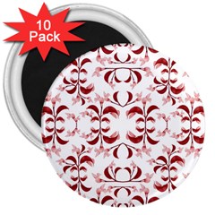 Floral Print Modern Pattern In Red And White Tones 3  Button Magnet (10 Pack) by dflcprints
