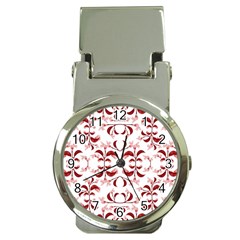 Floral Print Modern Pattern In Red And White Tones Money Clip With Watch by dflcprints