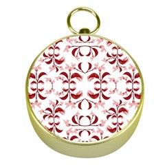 Floral Print Modern Pattern In Red And White Tones Gold Compass by dflcprints