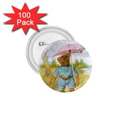 Vintage Drawing: Teddy Bear In The Rain 1 75  Button (100 Pack) by MotherGoose